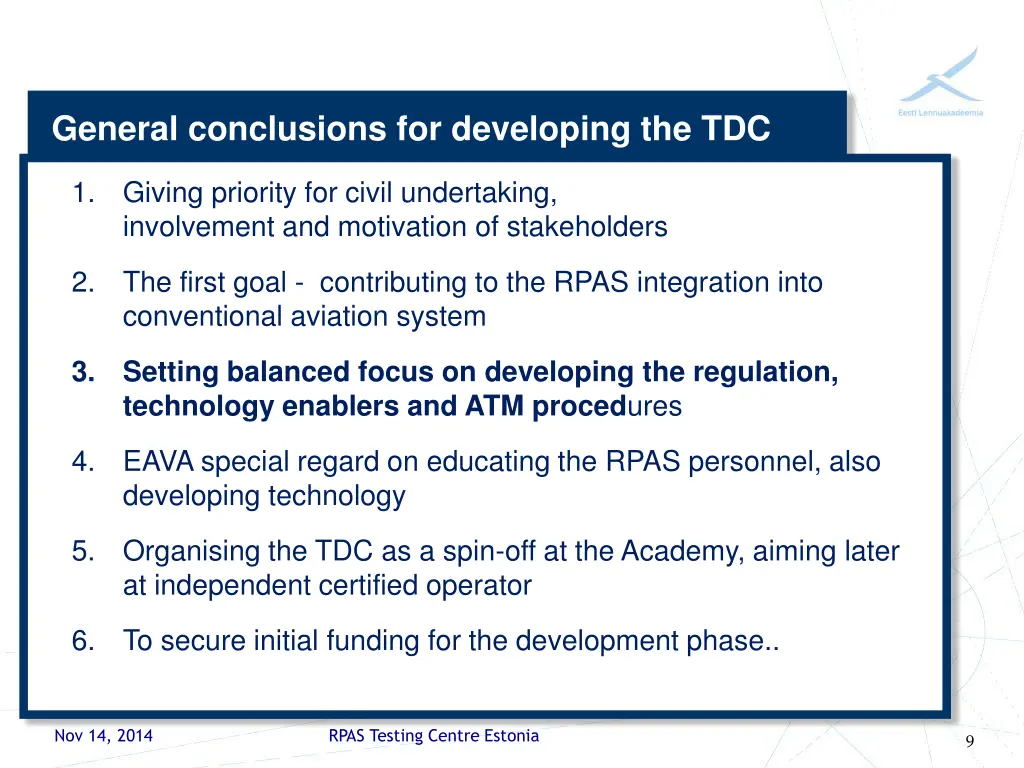 general conclusions for developing the tdc