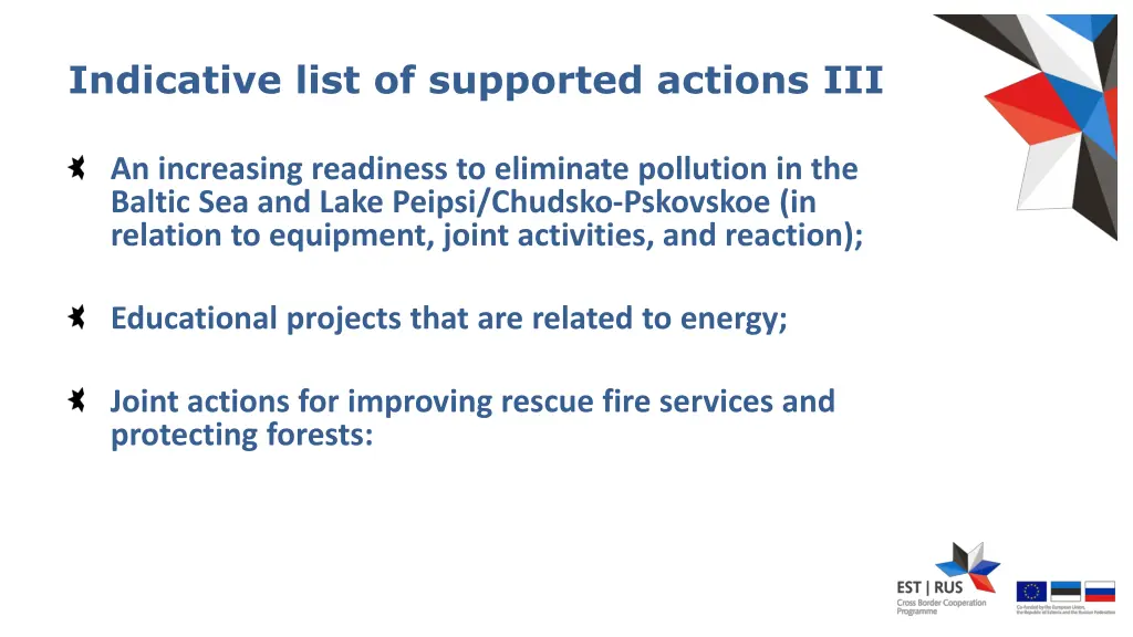 indicative list of supported actions iii