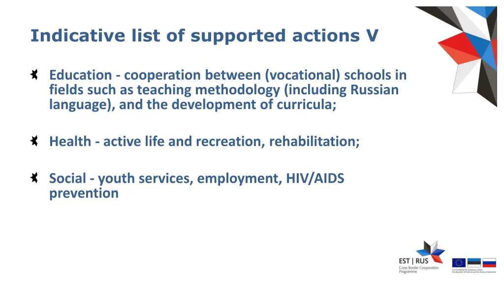 indicative list of supported actions v
