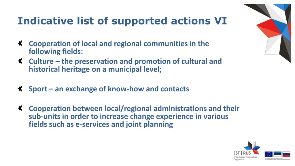 indicative list of supported actions vi