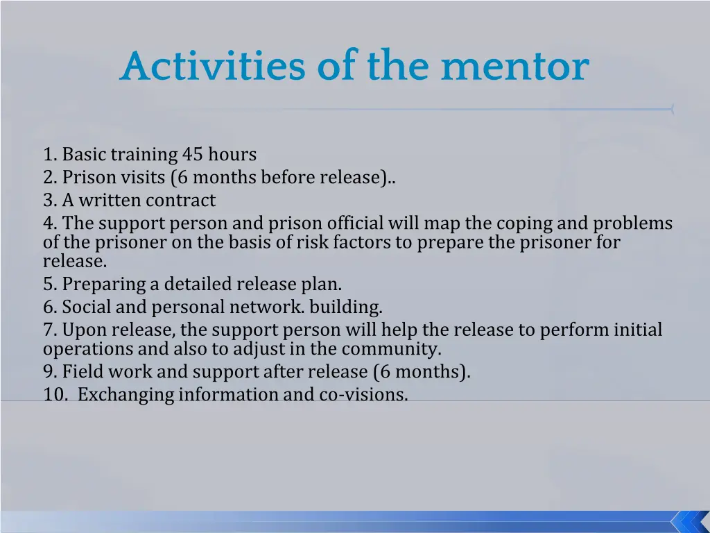activities of the mentor