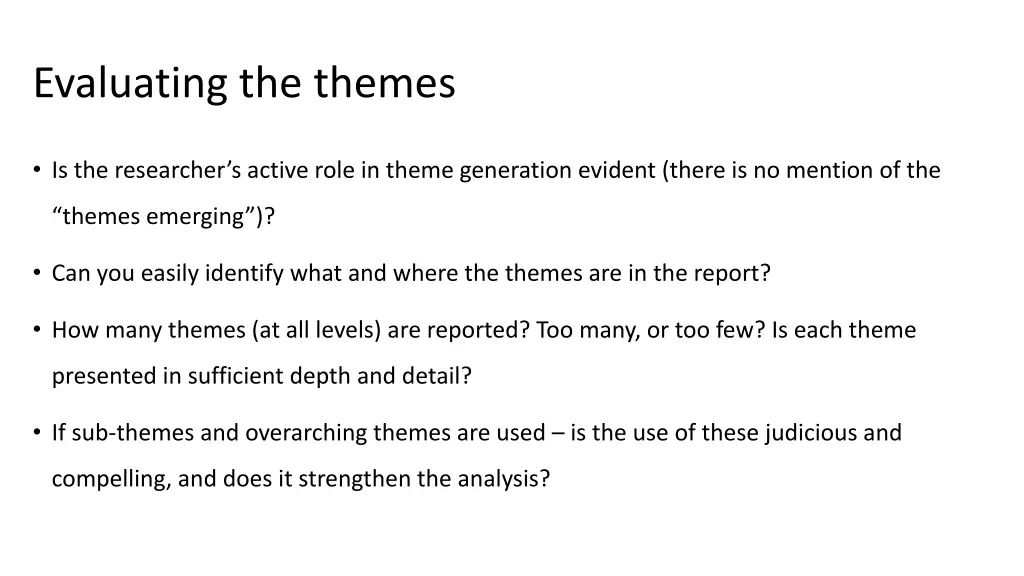 evaluating the themes
