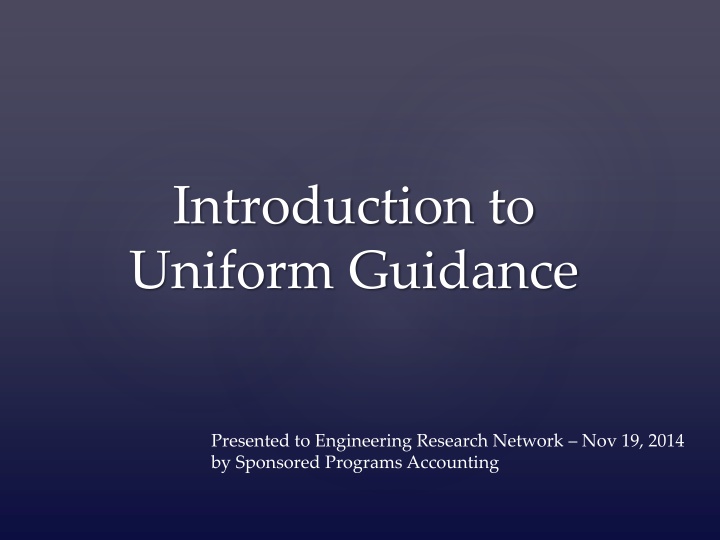 introduction to uniform guidance