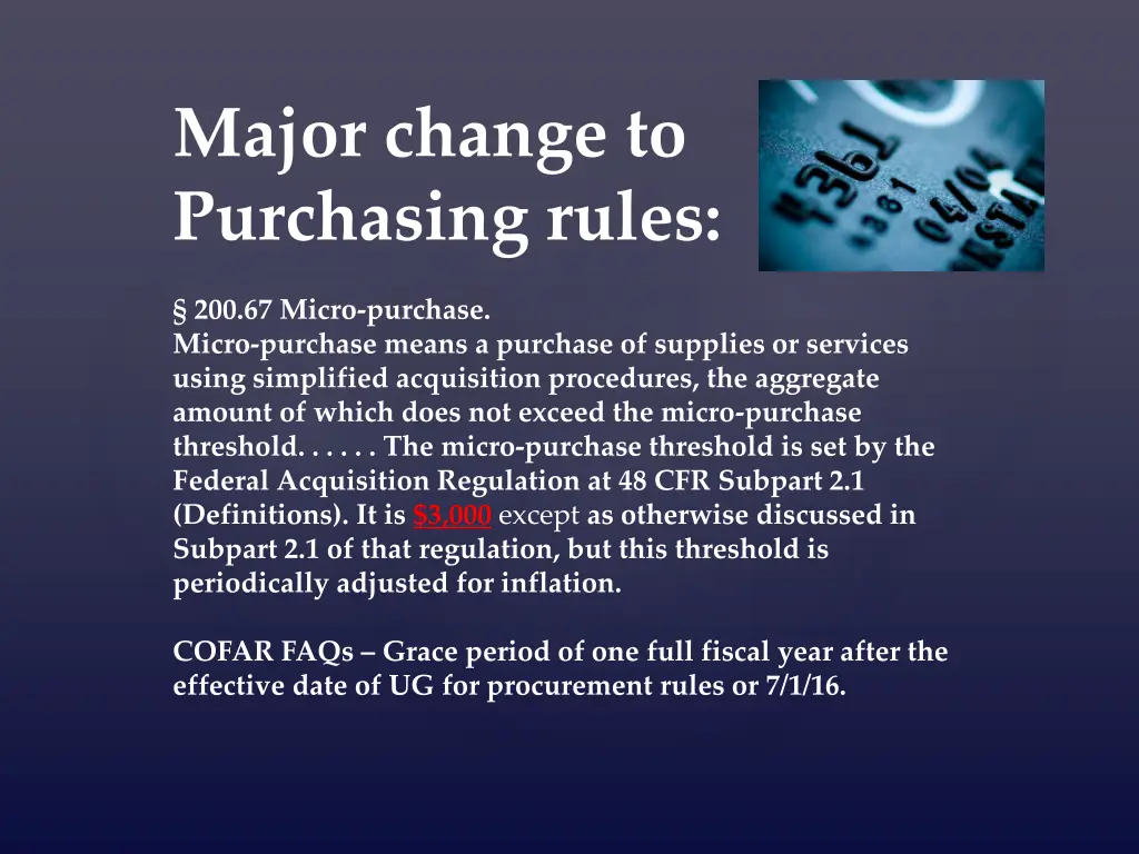major change to purchasing rules