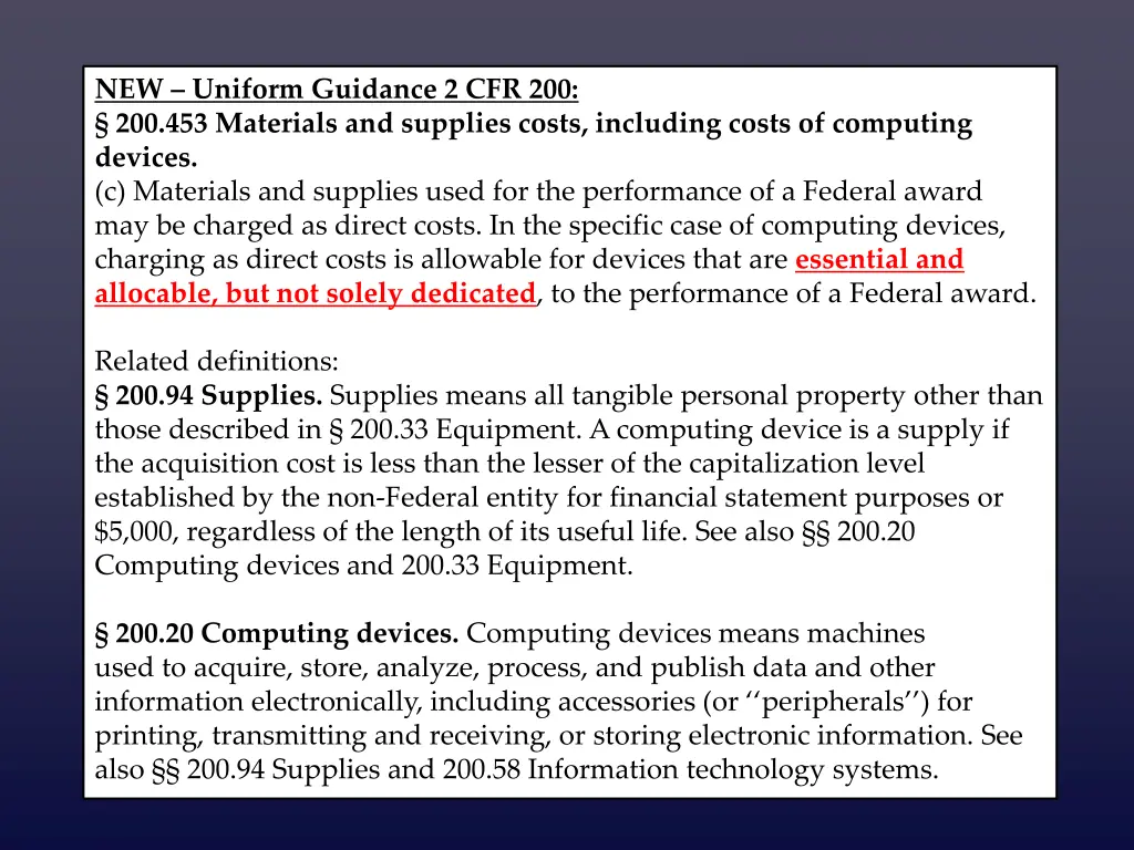 new uniform guidance 2 cfr 200 200 453 materials 1
