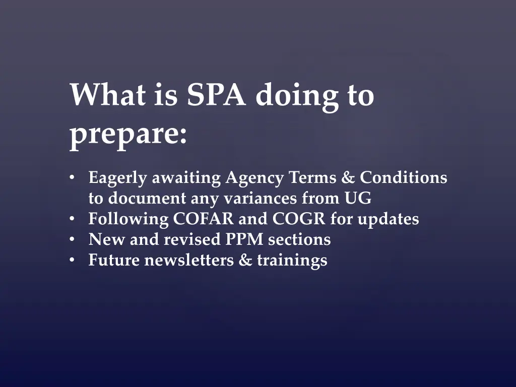 what is spa doing to prepare