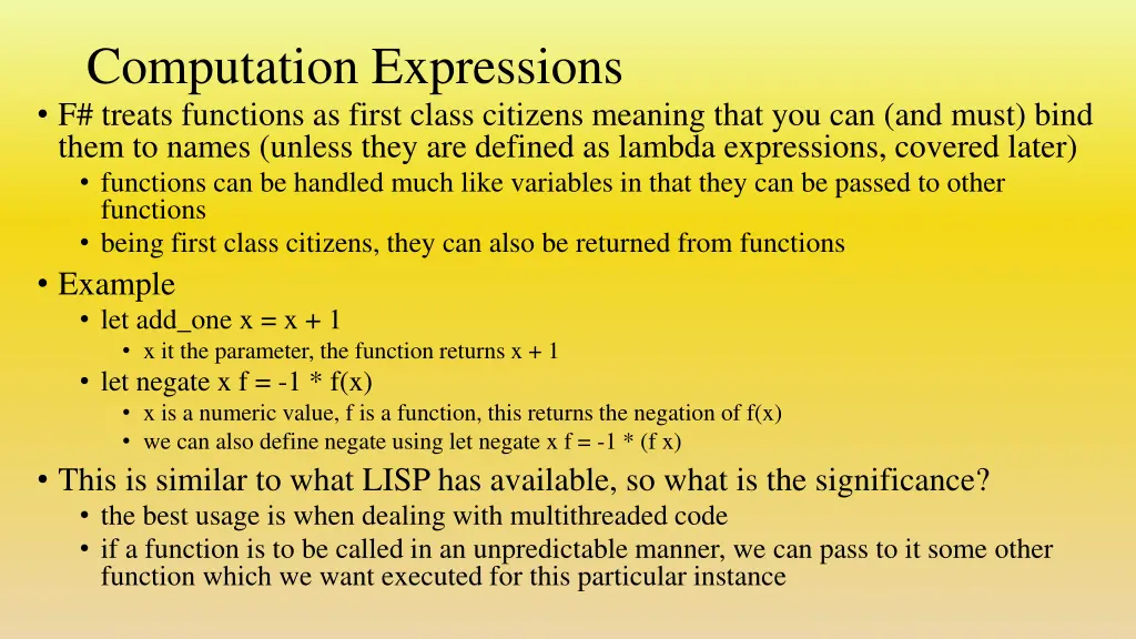 computation expressions f treats functions
