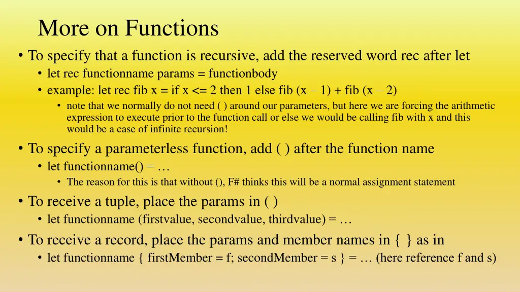 more on functions to specify that a function