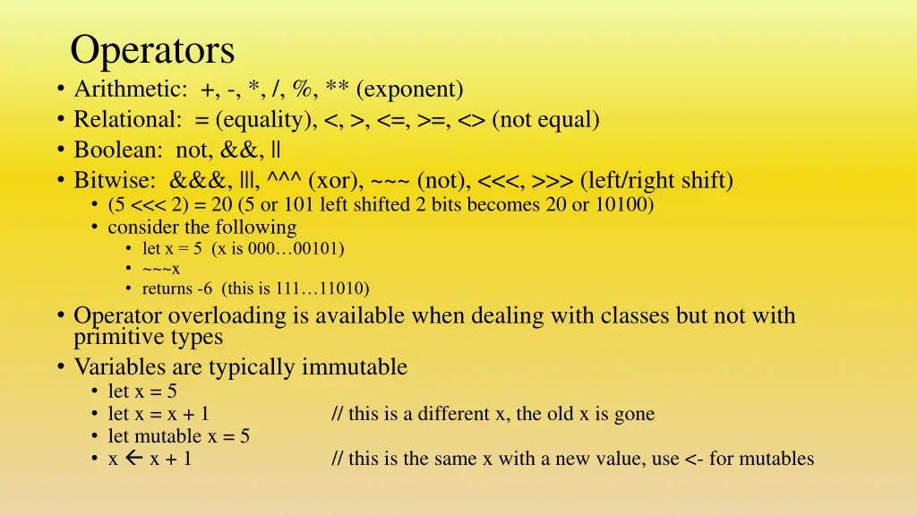 operators arithmetic exponent relational equality