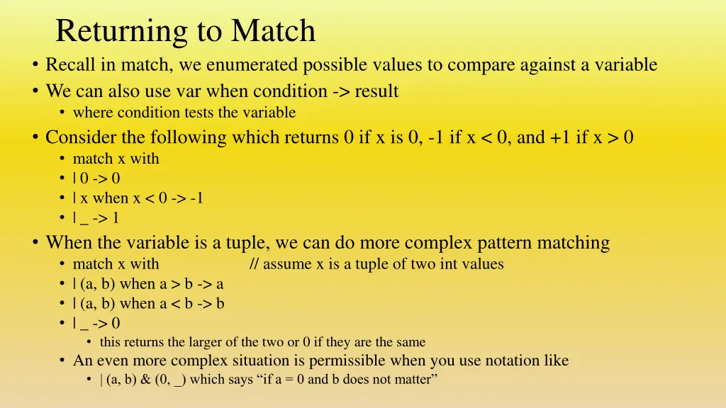 returning to match recall in match we enumerated