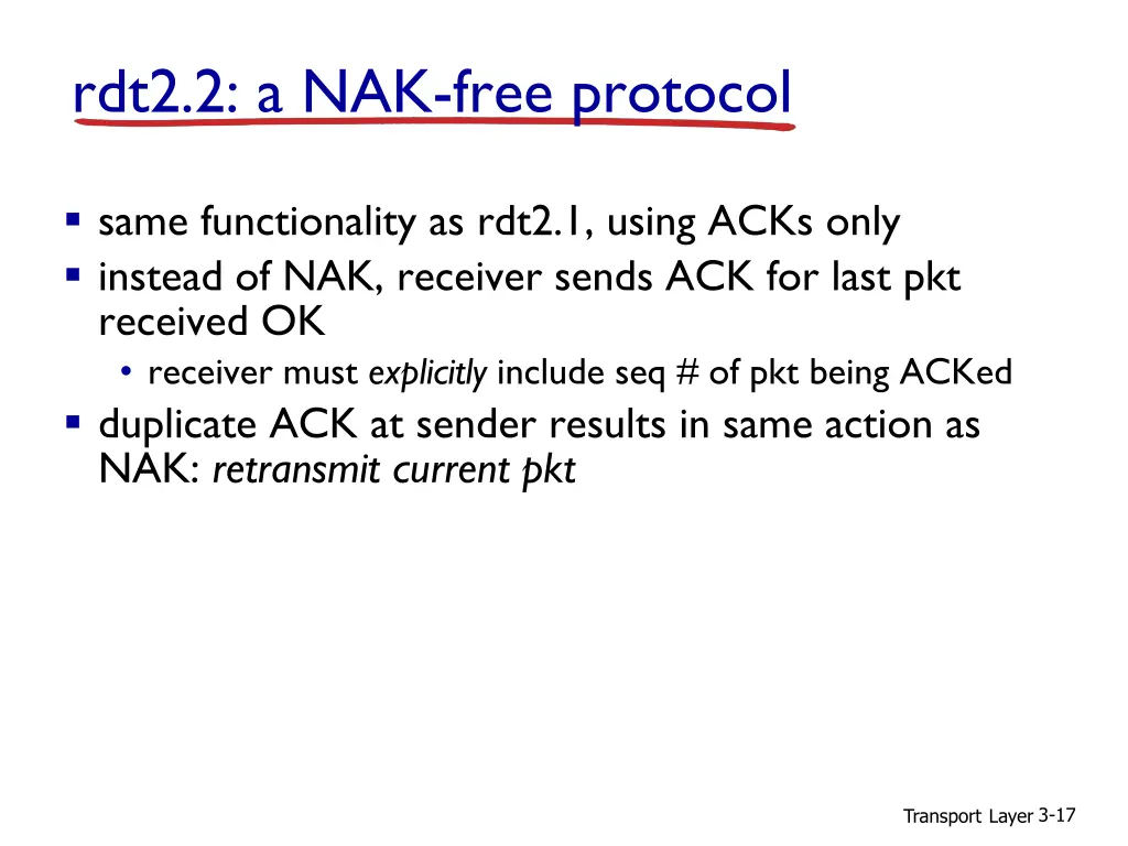 rdt2 2 a nak free protocol