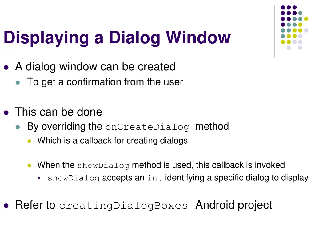displaying a dialog window
