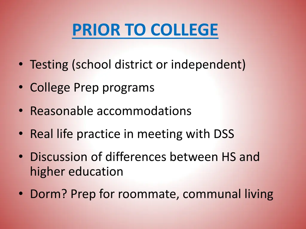 prior to college