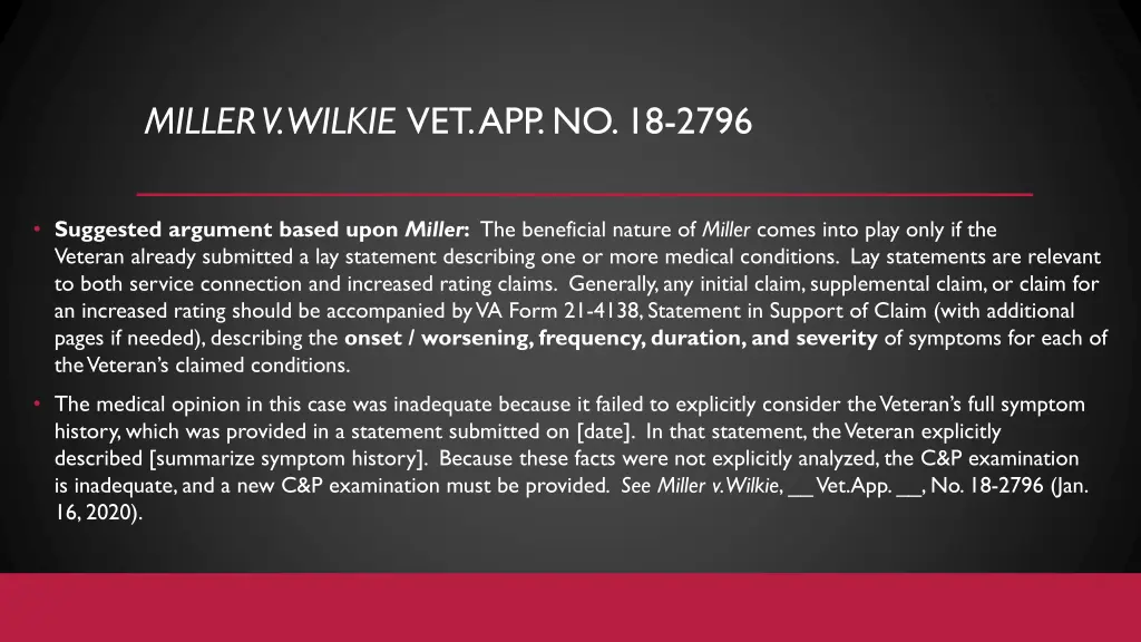 miller v wilkie vet app no 18 2796 1