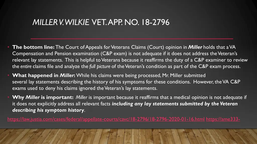miller v wilkie vet app no 18 2796