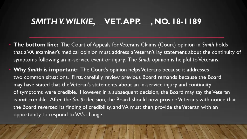 smith v wilkie vet app no 18 1189