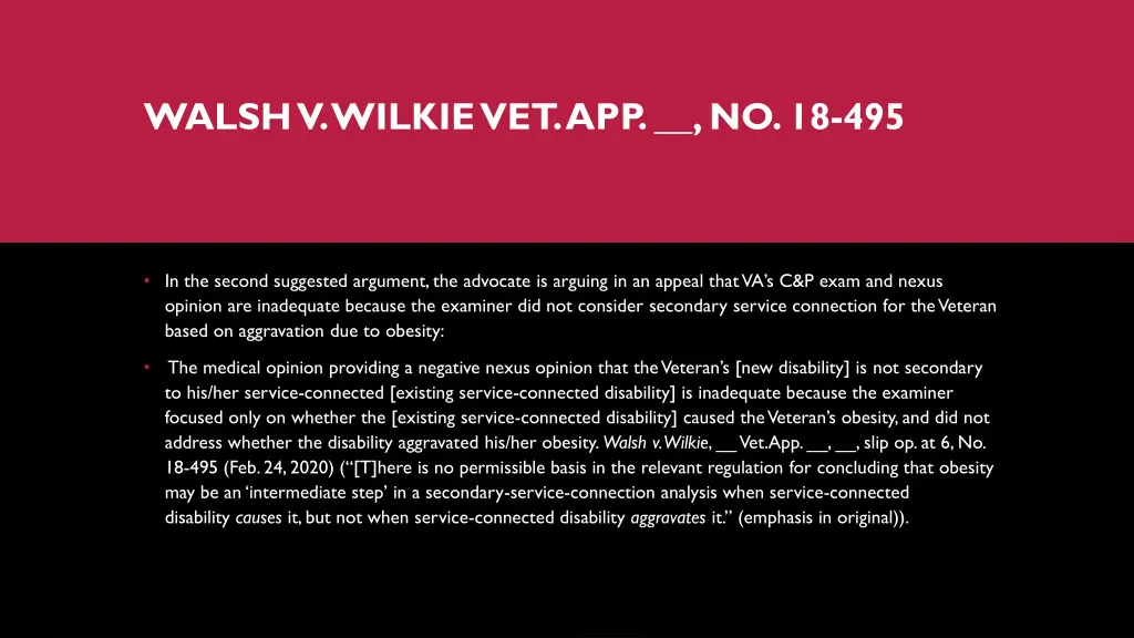 walsh v wilkievet app no 18 495 3