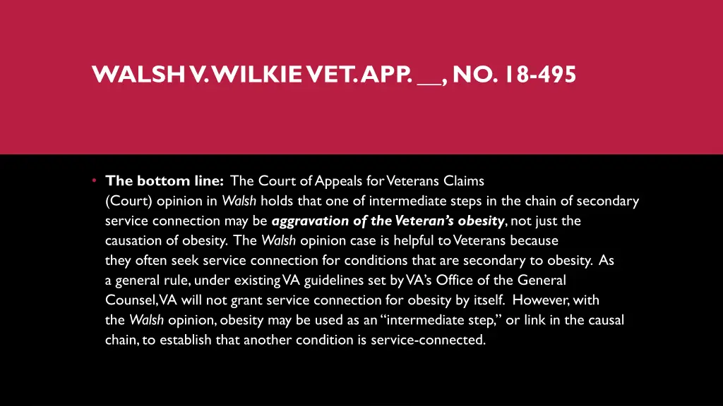 walsh v wilkievet app no 18 495