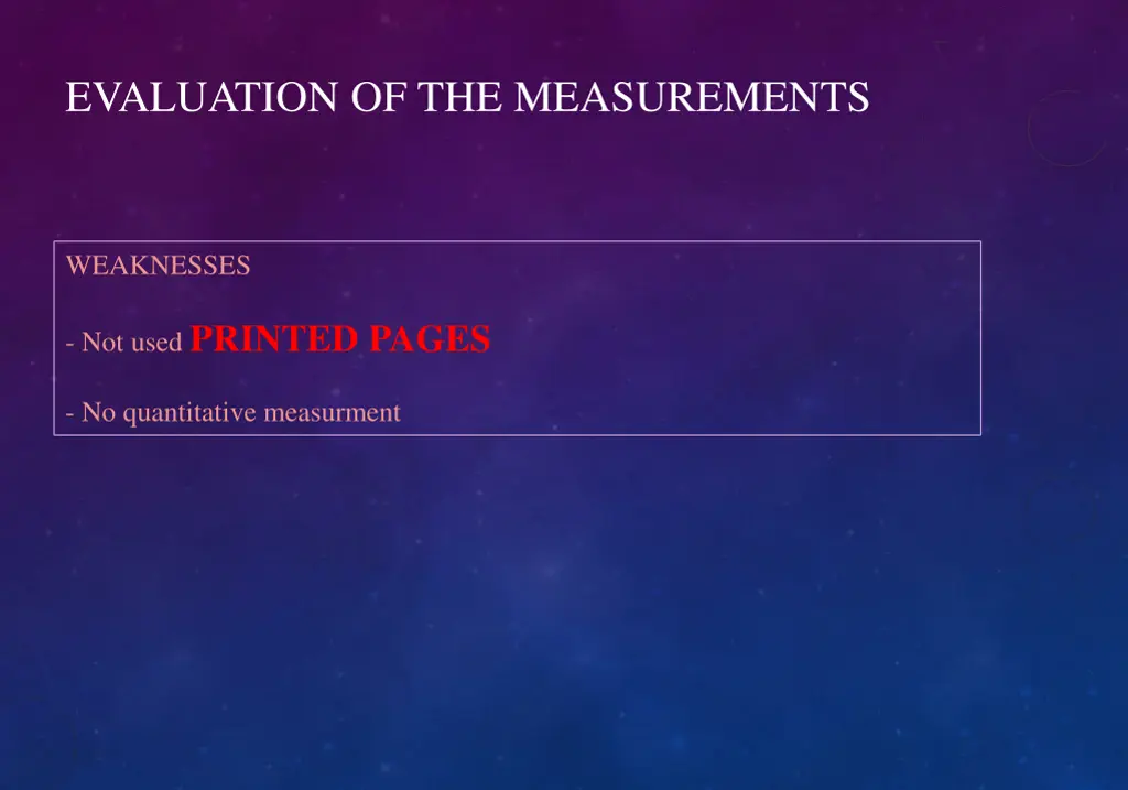 evaluation of the measurements