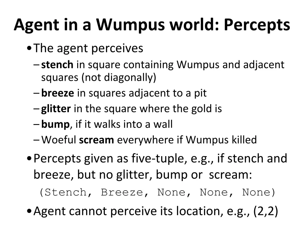 agent in a wumpus world percepts
