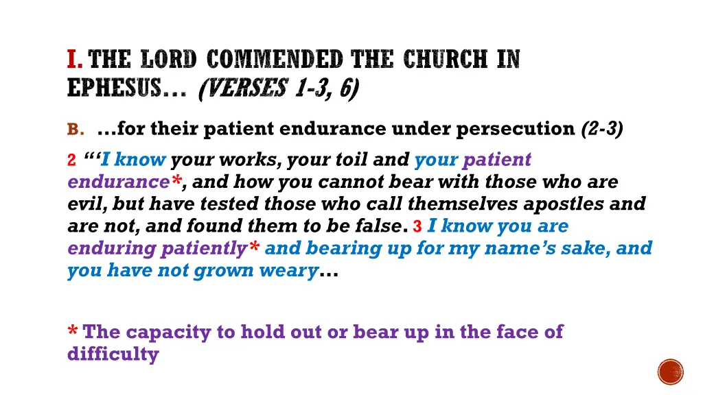i the lord commended the church in ephesus verses 2