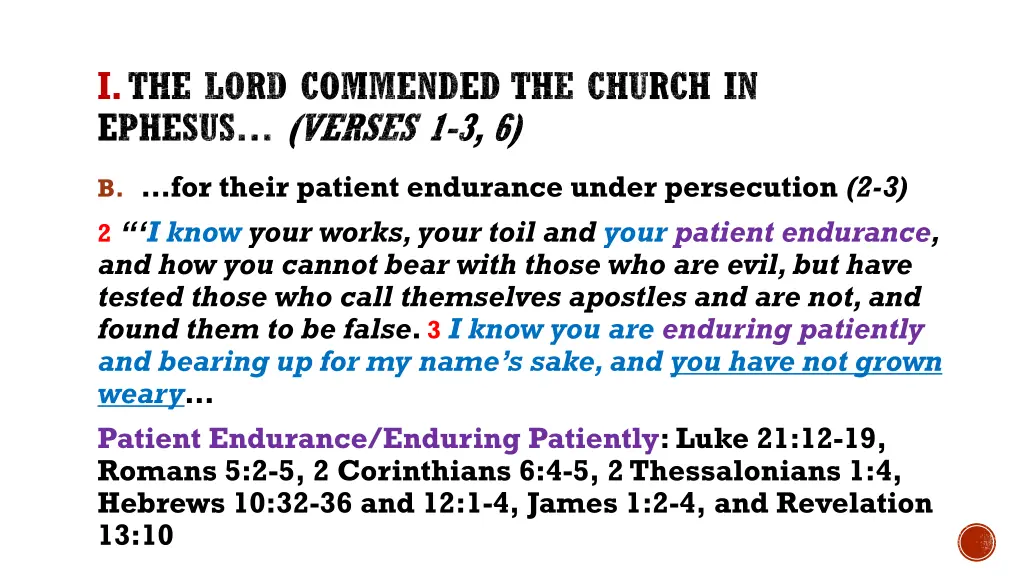 i the lord commended the church in ephesus verses 3
