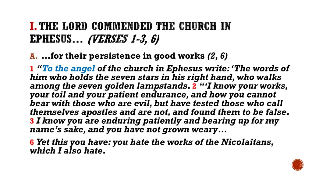 i the lord commended the church in ephesus verses