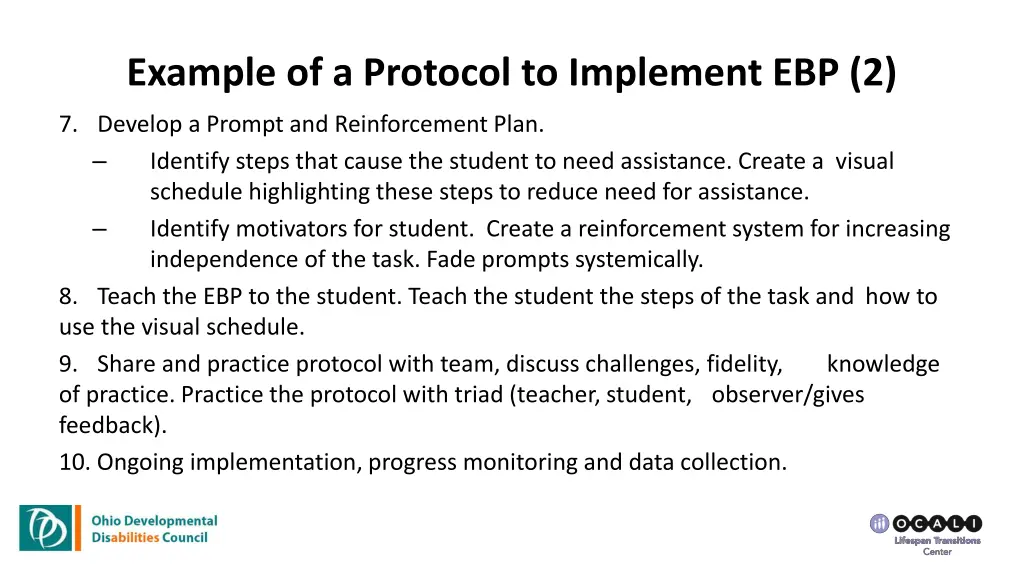 example of a protocol to implement ebp 2