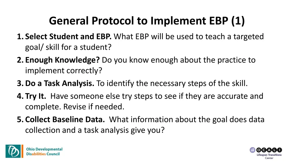 general protocol to implement ebp 1