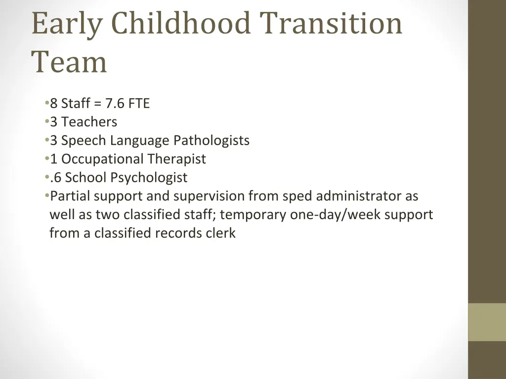 early childhood transition team