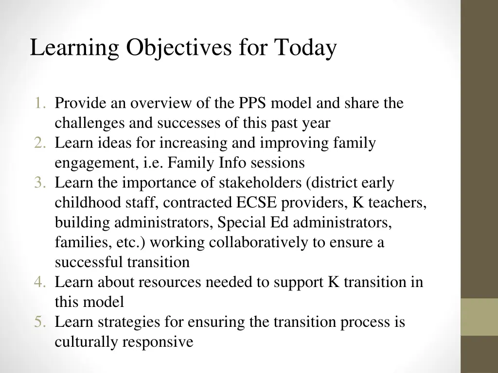 learning objectives for today