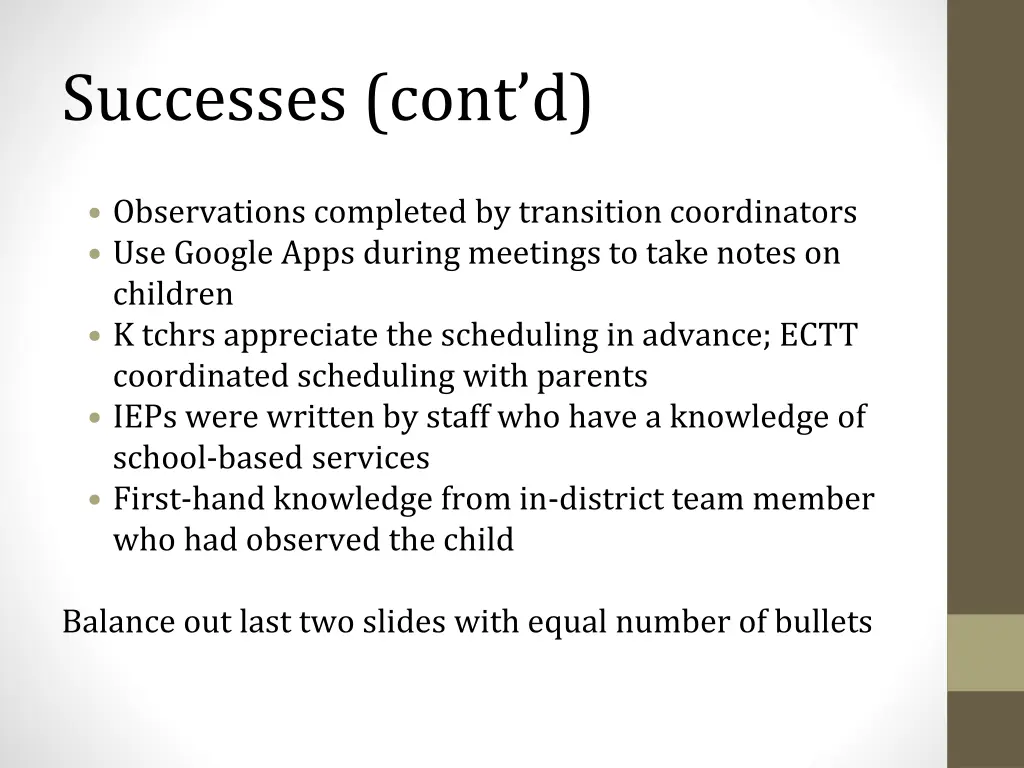 successes cont d