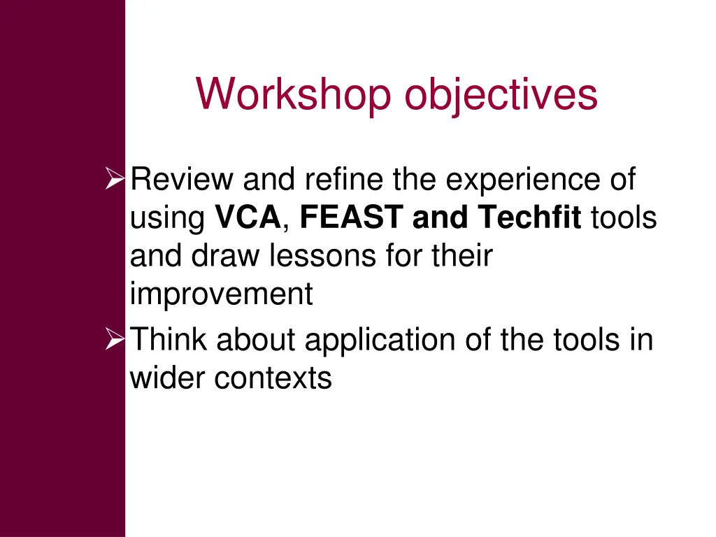 workshop objectives