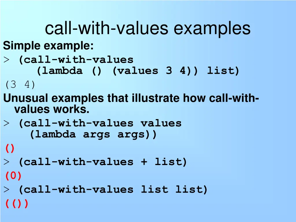 call with values examples simple example call 1