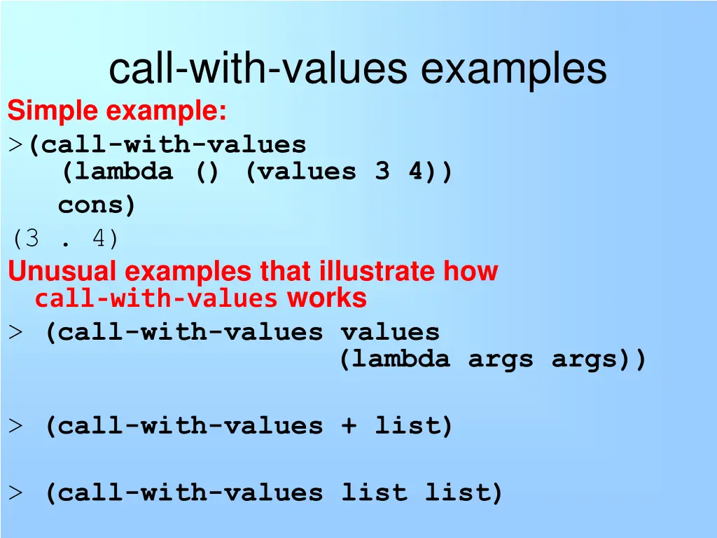 call with values examples simple example call