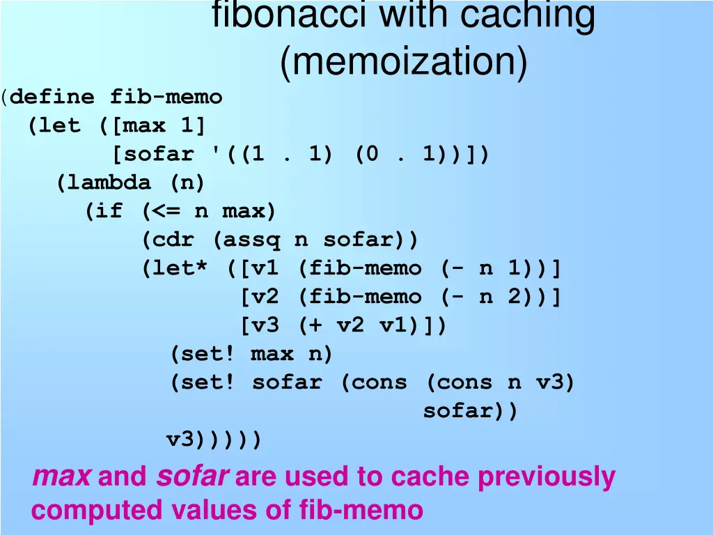 fibonacci with caching memoization