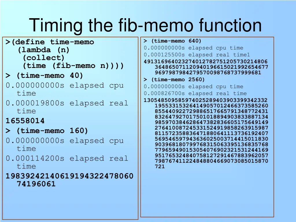 timing the fib memo function define time memo