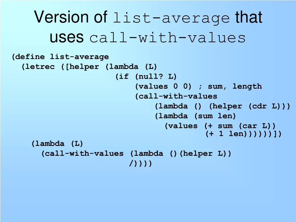 version of list average that uses call with values