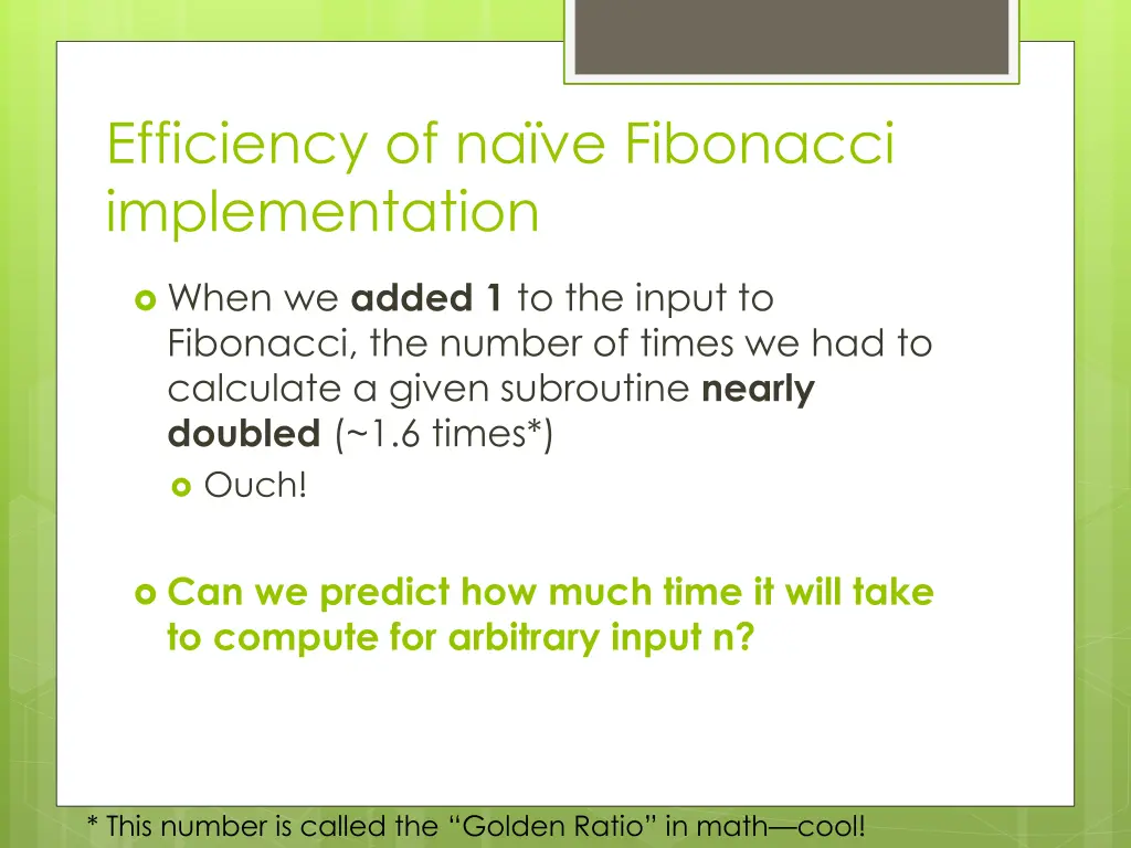 efficiency of na ve fibonacci implementation