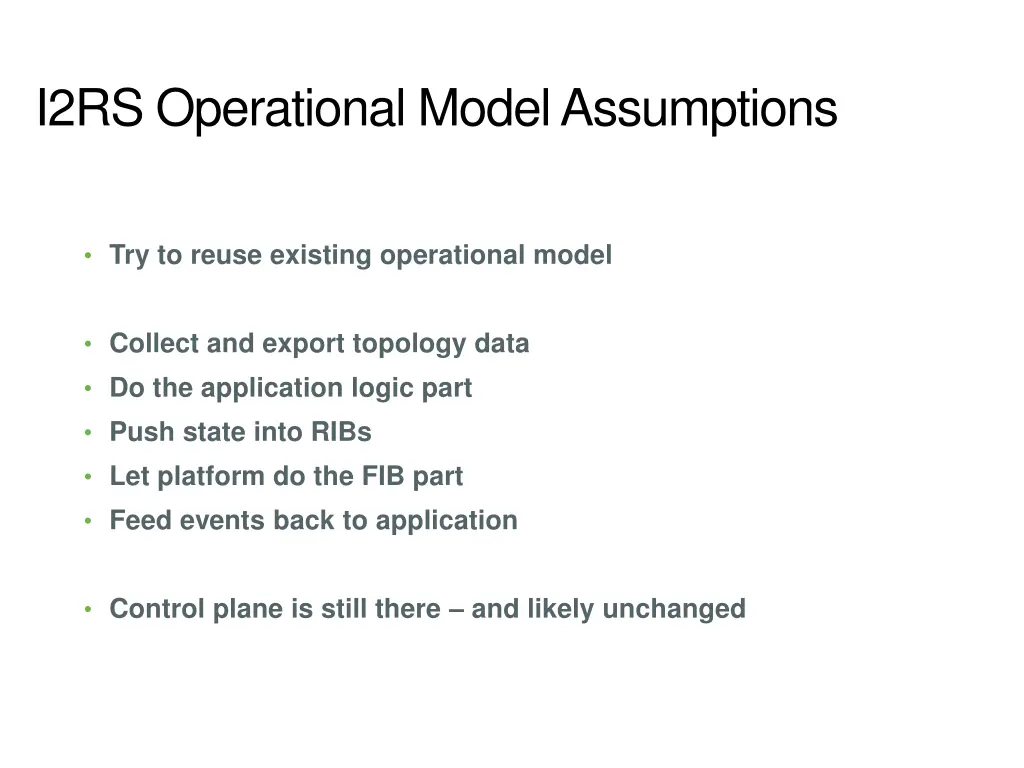 i2rs operational model assumptions
