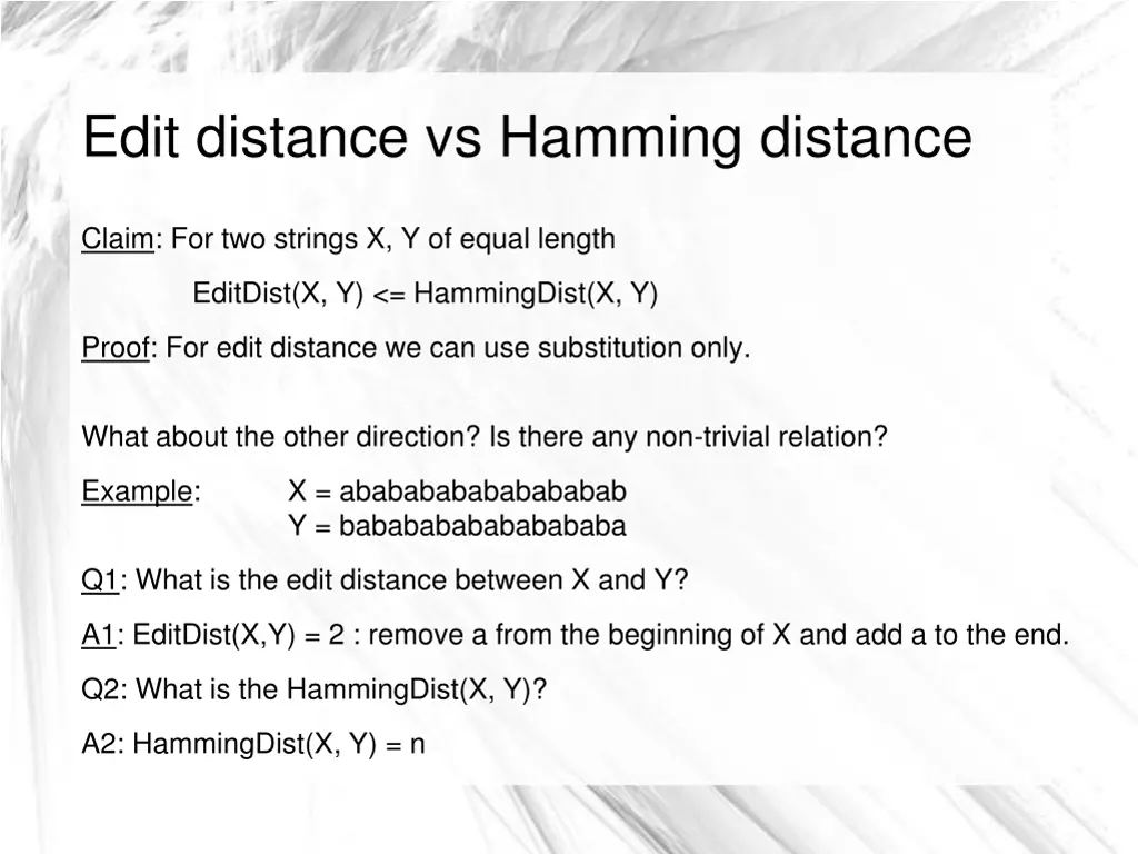 edit distance vs hamming distance