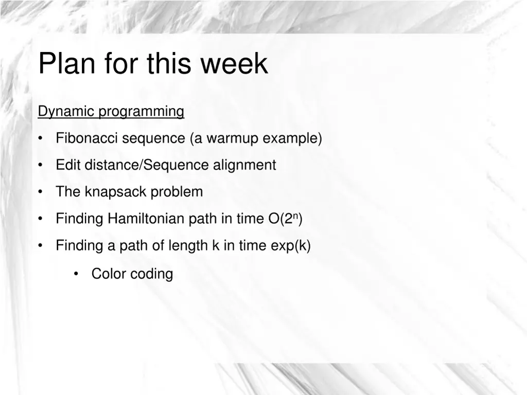 plan for this week