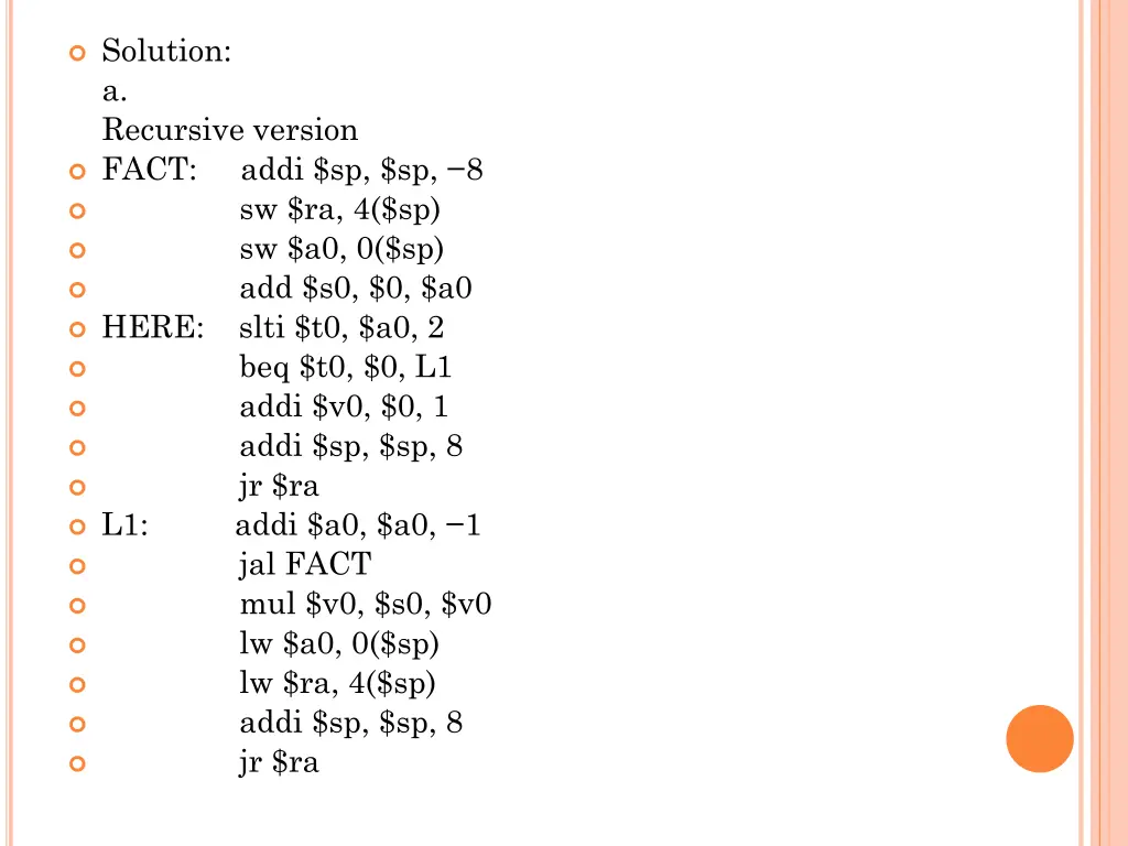 solution a recursive version fact