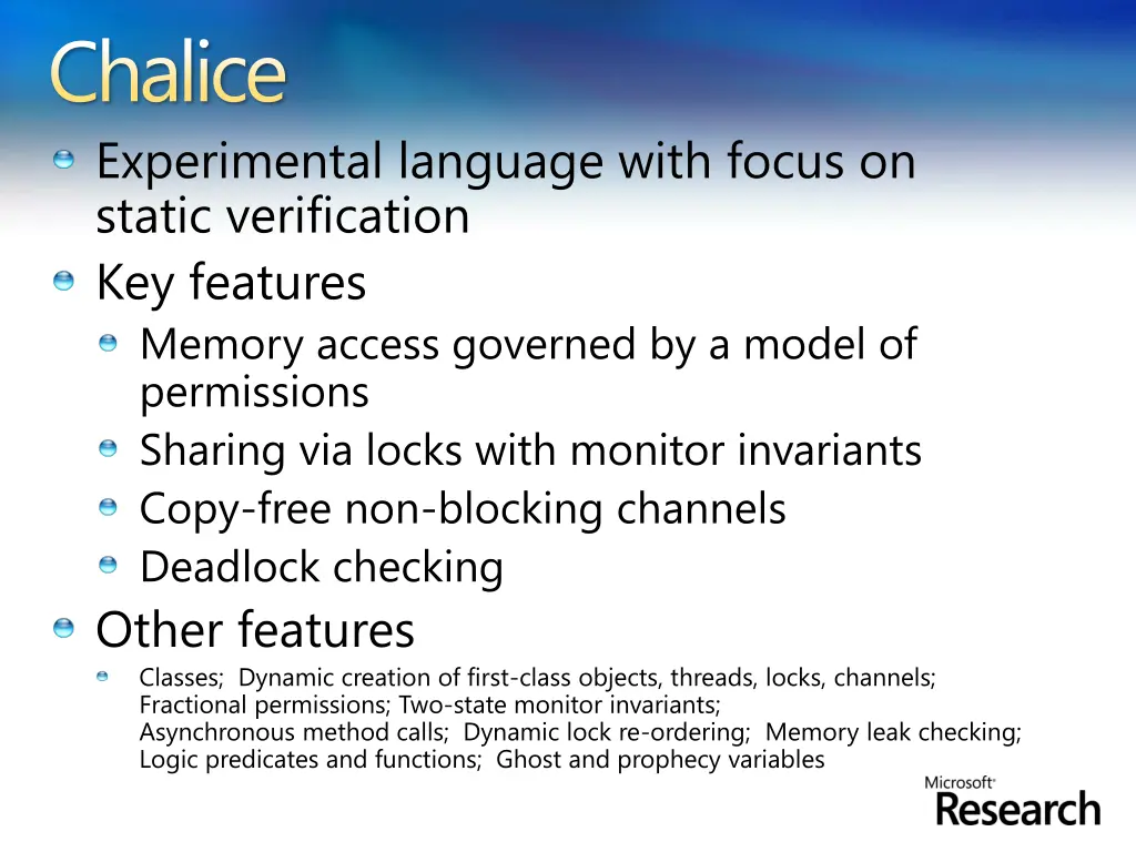 chalice experimental language with focus