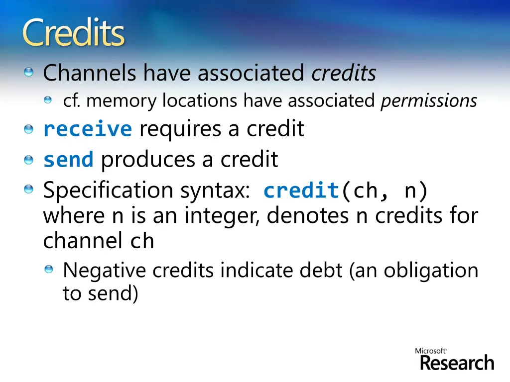 credits channels have associated credits