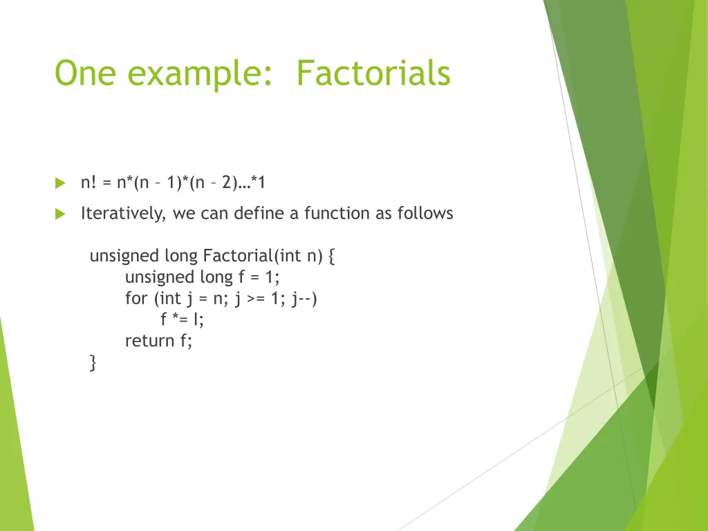 one example factorials