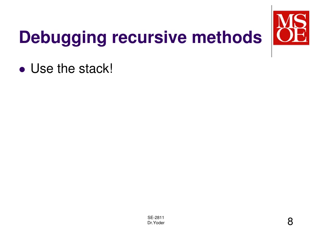 debugging recursive methods