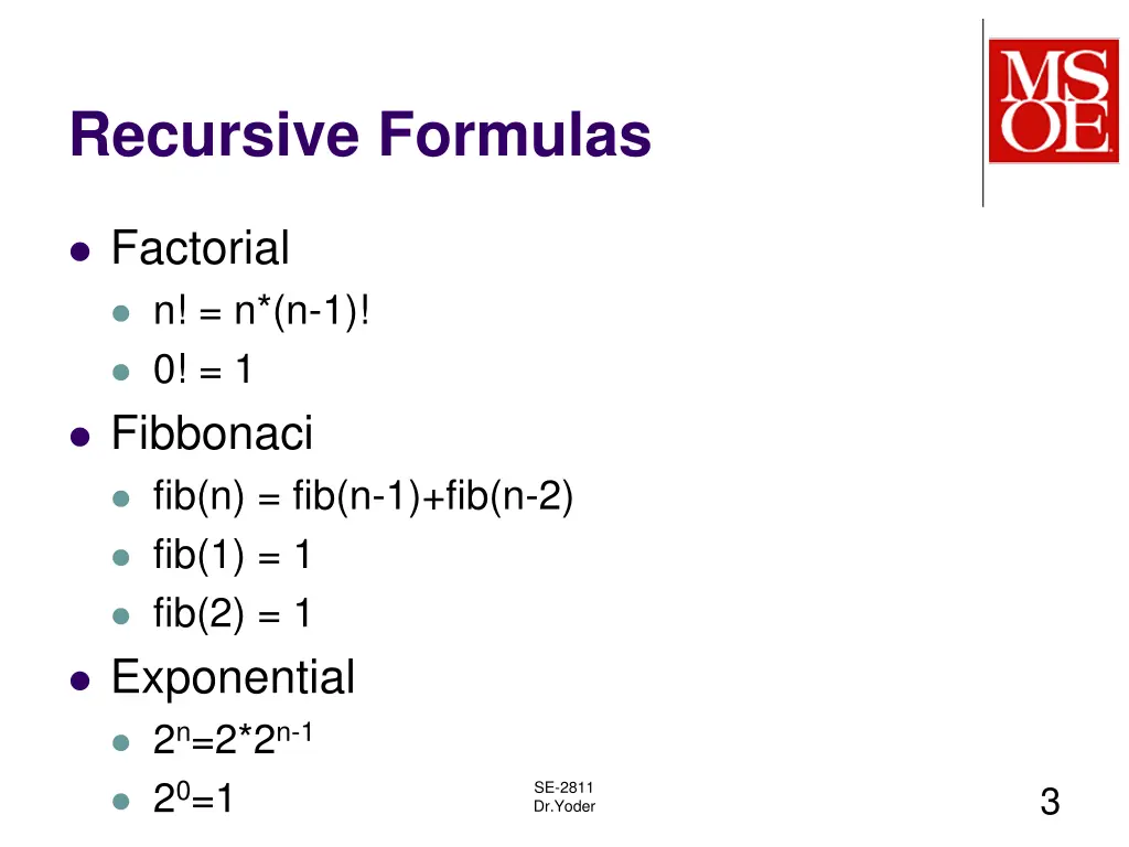 recursive formulas
