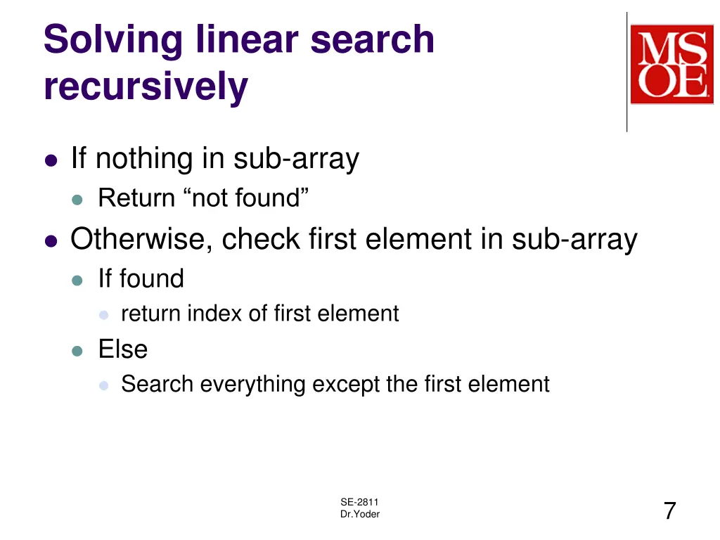 solving linear search recursively