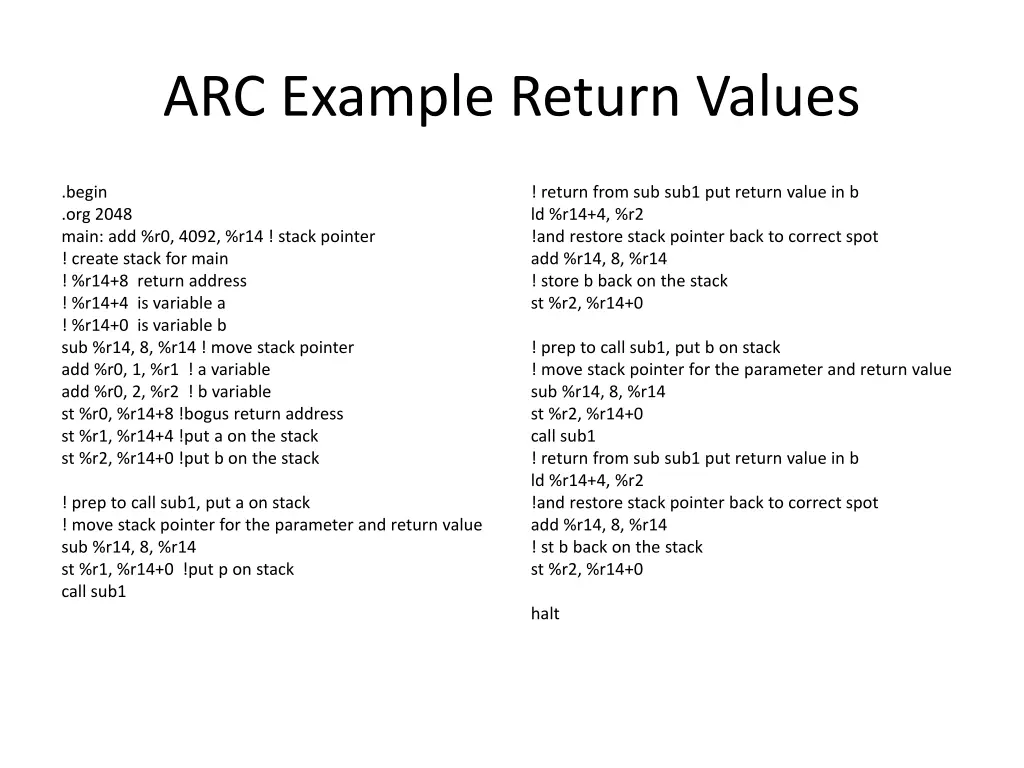 arc example return values